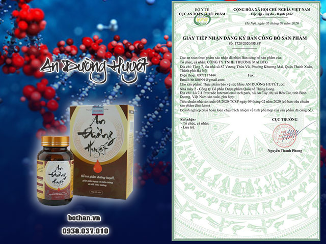 Giấy công bố sản phẩm An Đường Huyết