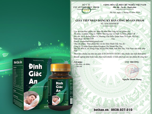 Giấy công bố sản phẩm Định Giấc An