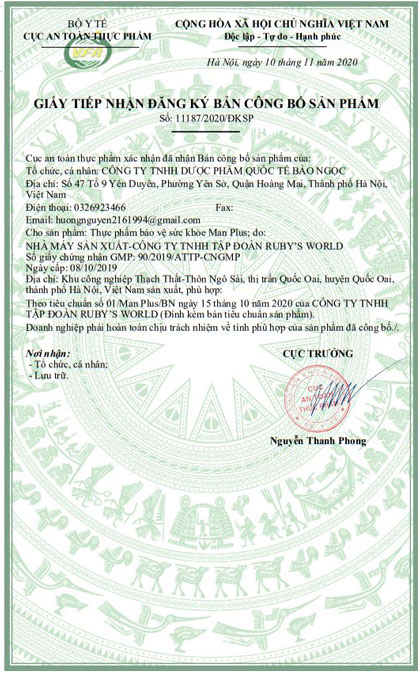 giấy chứng nhận man plus