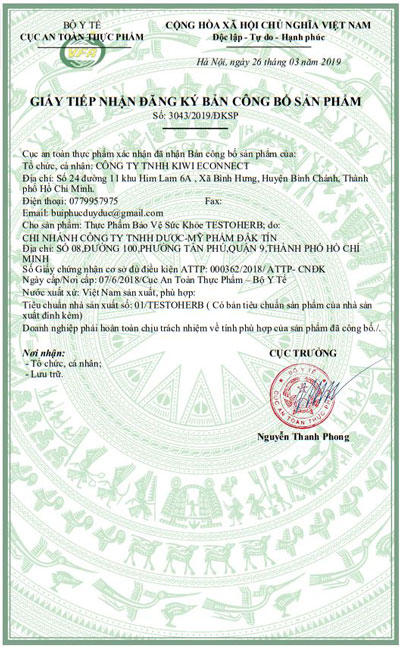 giấy chứng nhận testoherb