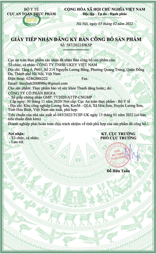 giấy chứng nhận thanh dáng hoàn